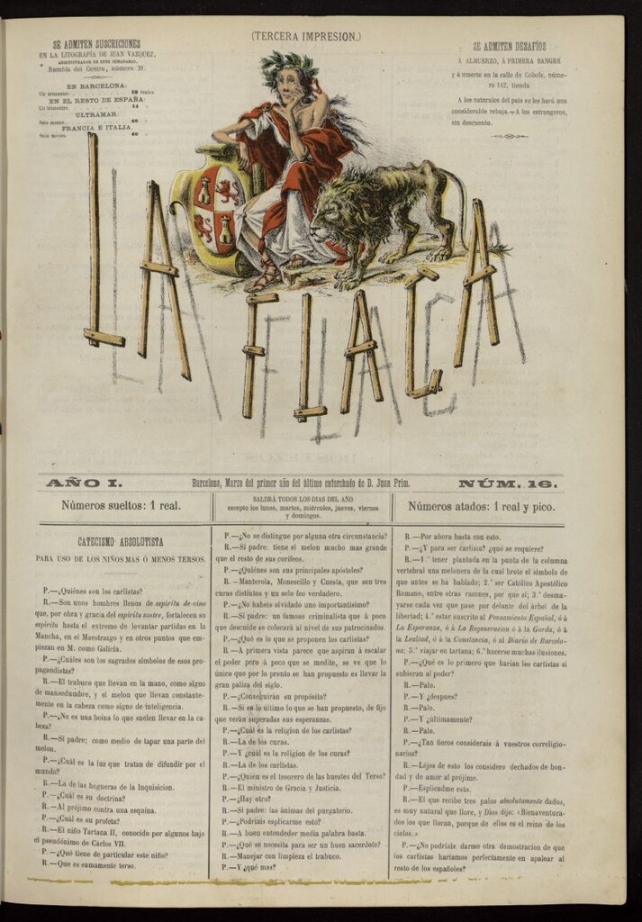 Miniatura de La Flaca de marzo de 1869, nº 16 (tercera impresión).