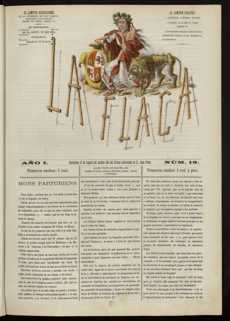 Miniatura de La Flaca del 21 de agosto de 1869, nº 18