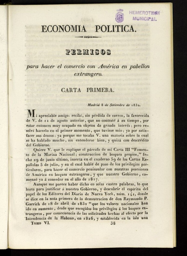 Miniatura de Cartas Españolas del 13 de septiembre de 1832, cuaderno 69