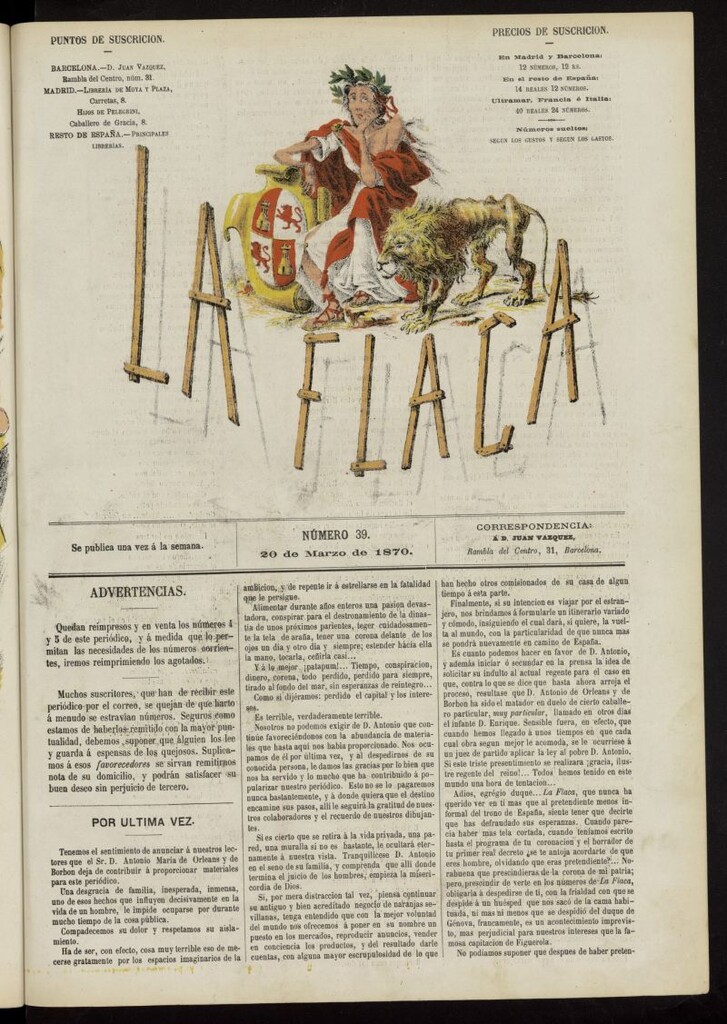 Miniatura de La Flaca del 20 de marzo de 1870, nº 39