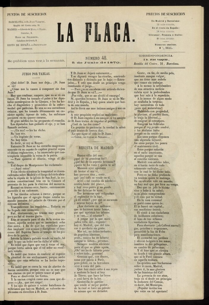 Miniatura de La Flaca del 5 de junio de 1870, nº 48