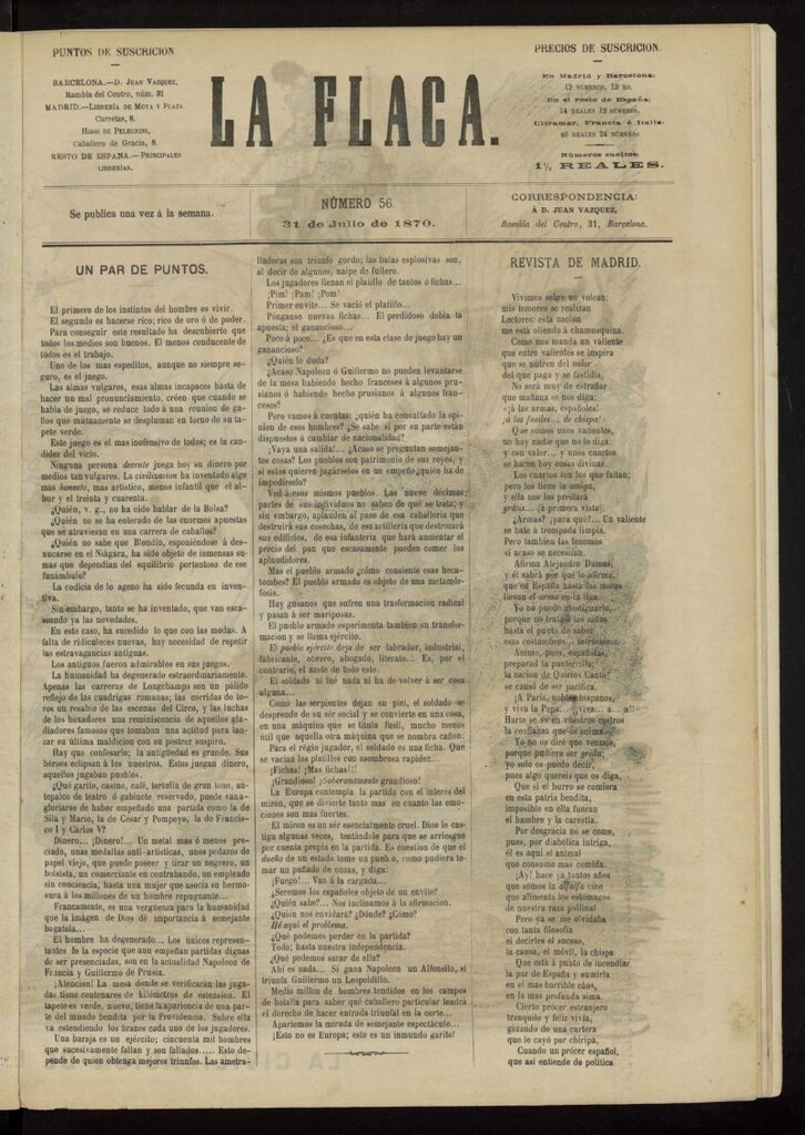 Miniatura de La Flaca del 31 de julio de 1870, nº 56