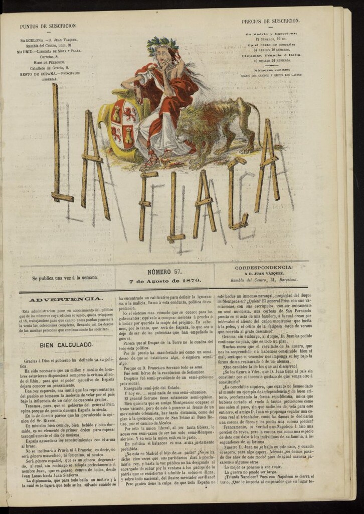 Miniatura de La Flaca del 7 de agosto de 1870, nº 57