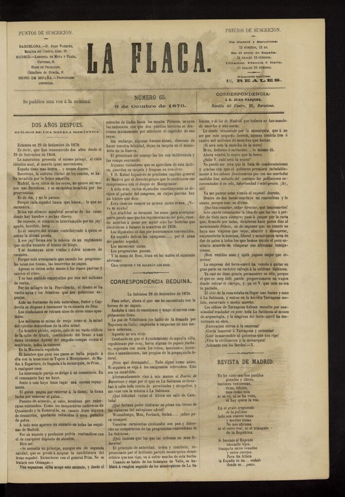 Miniatura de La Flaca del 9 de octubre de 1870, nº 65