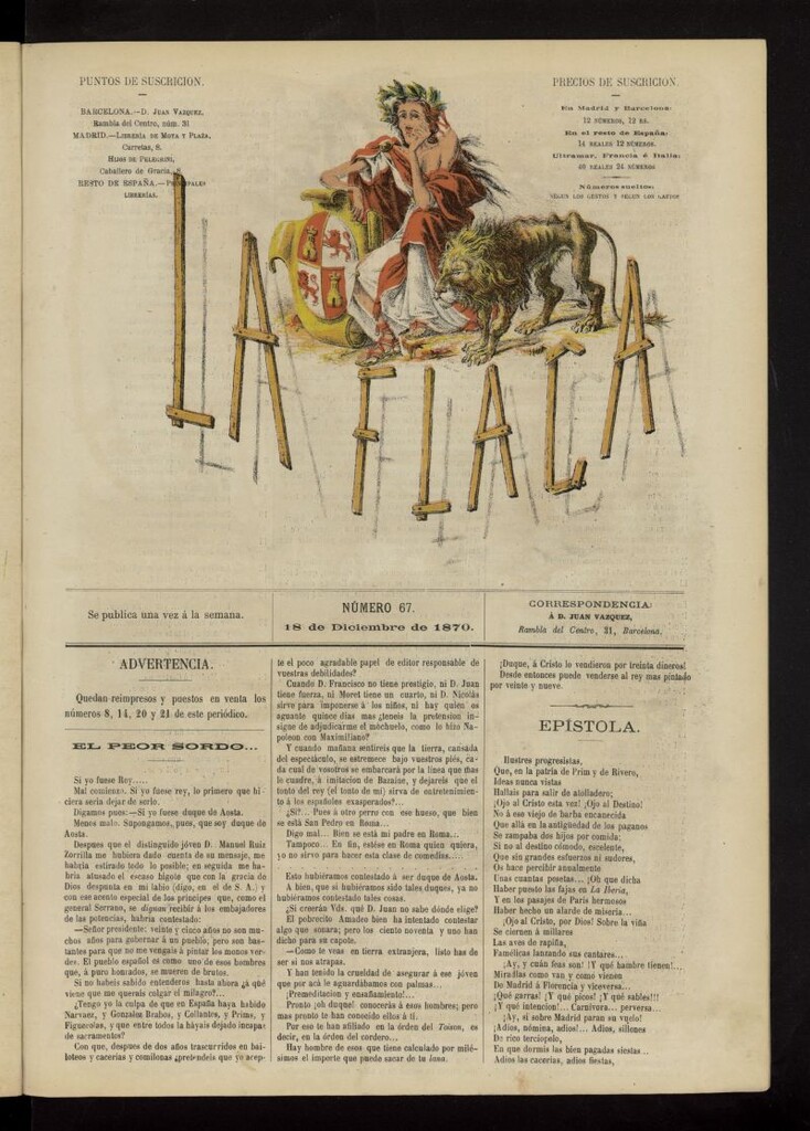 Miniatura de La Flaca del 18 de diciembre de 1870, nº 67