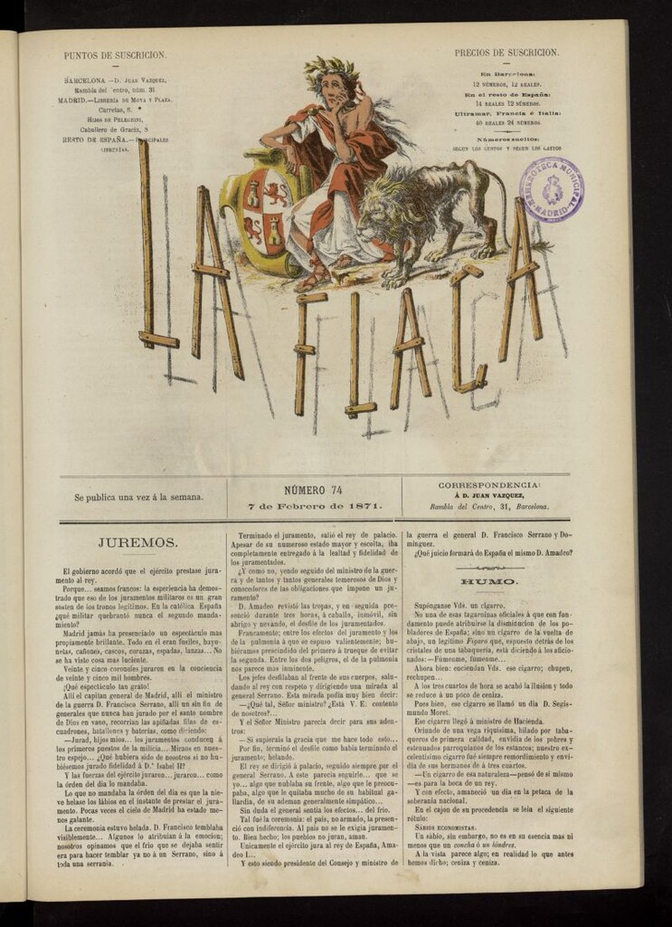 Miniatura de La Flaca del 7 de febrero de 1871, nº 74