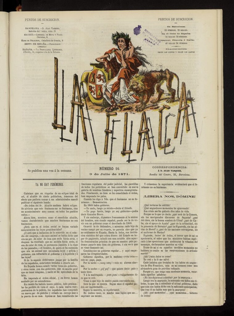 Miniatura de La Flaca del 9 de julio de 1871, nº 94