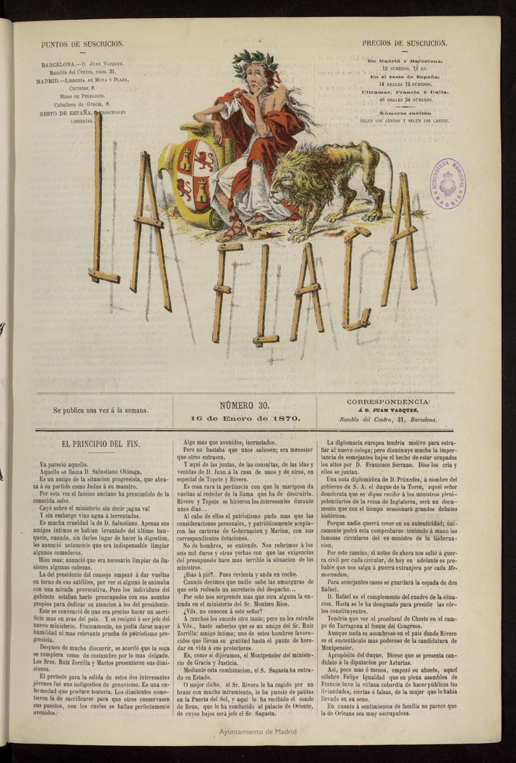 Miniatura de La Flaca del 16 de enero de 1870, nº 30