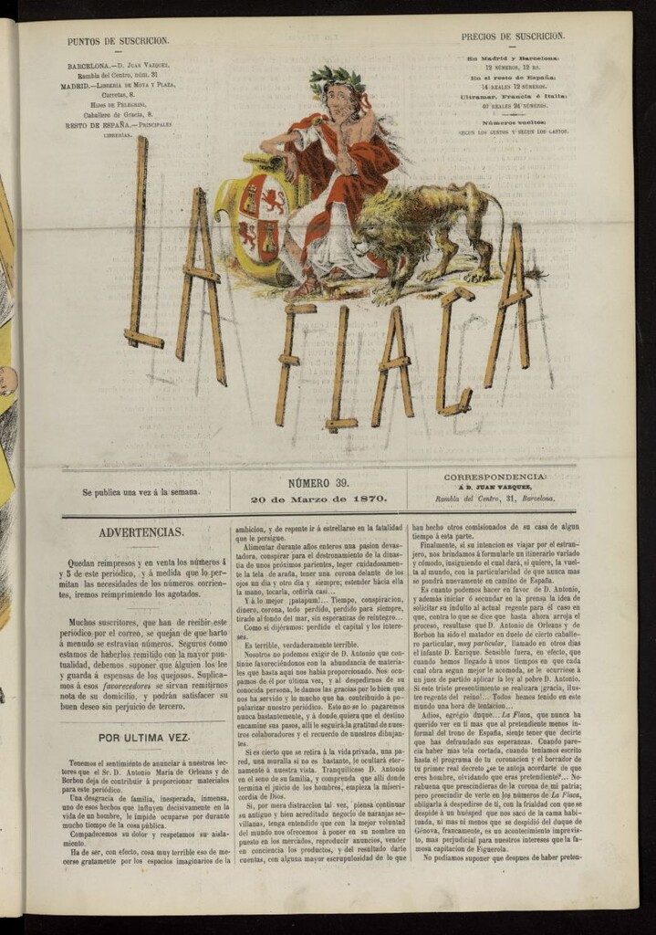 Miniatura de La Flaca del 20 de marzo de 1870, nº 39