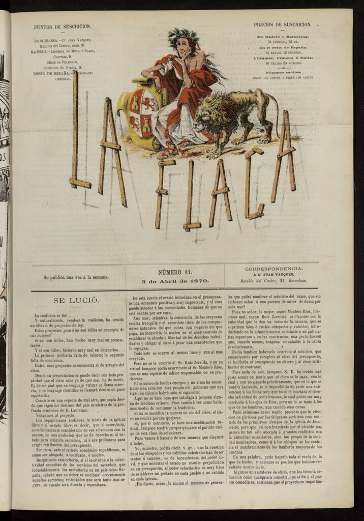Miniatura de La Flaca del 3 de abril de 1870, nº 41