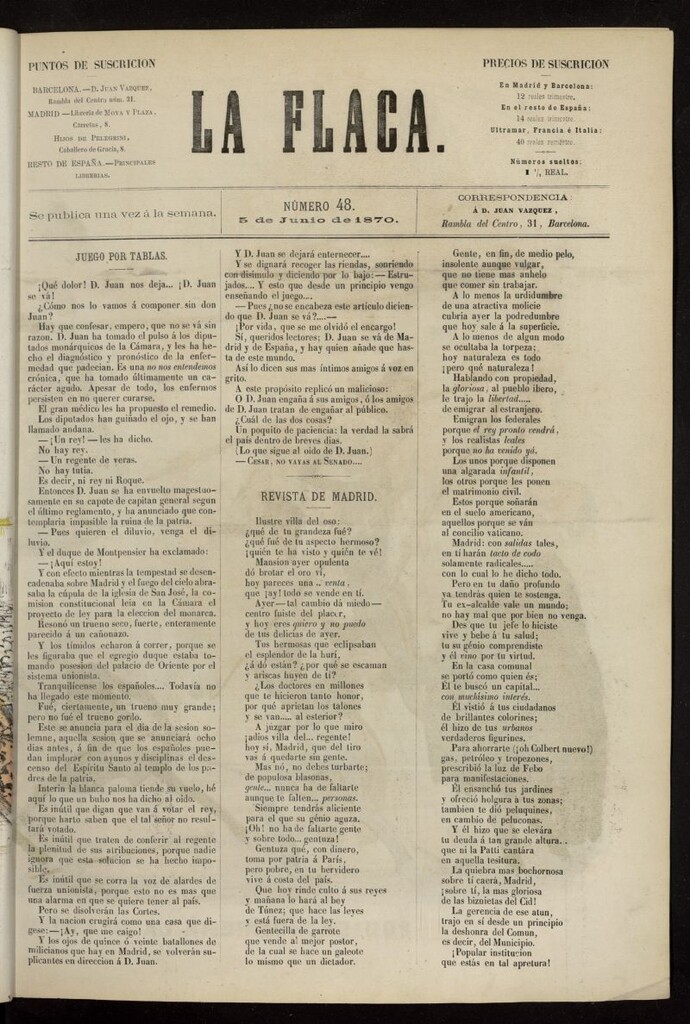 Miniatura de La Flaca del 5 de junio de 1870, nº 48