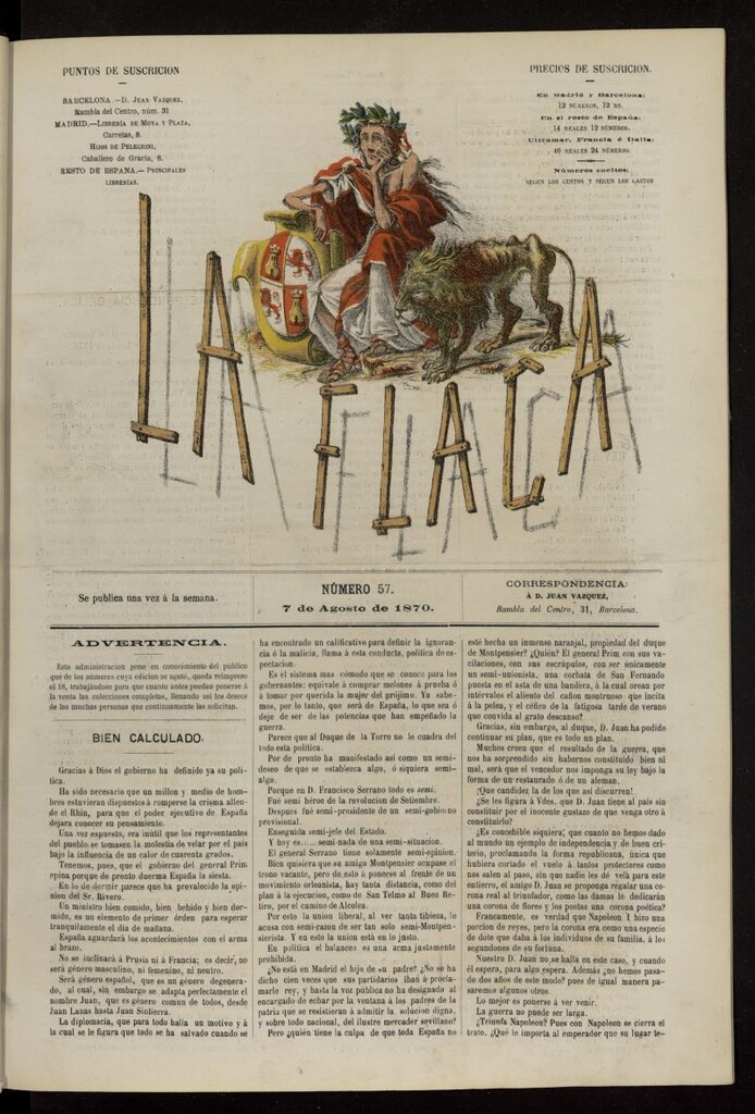 Miniatura de La Flaca del 7 de agosto de 1870, nº 57