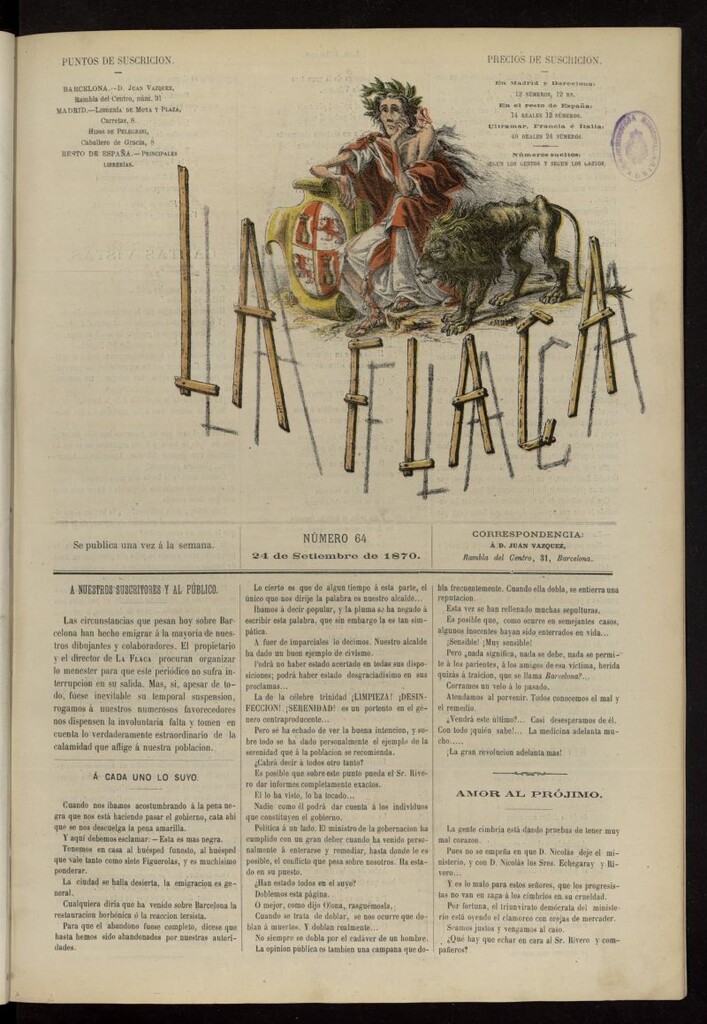 Miniatura de La Flaca del 24 de septiembre de 1870, nº 64