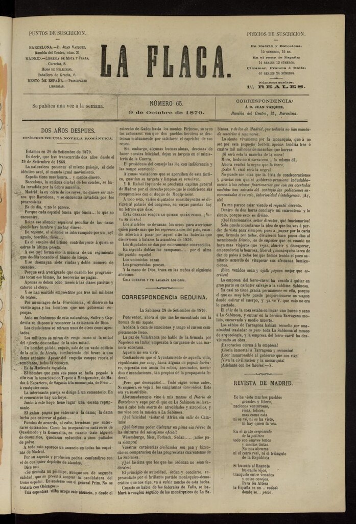 Miniatura de La Flaca del 9 de octubre de 1870, nº 65