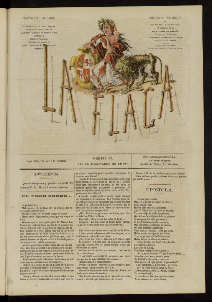 Miniatura de La Flaca del 18 de diciembre de 1870, nº 67