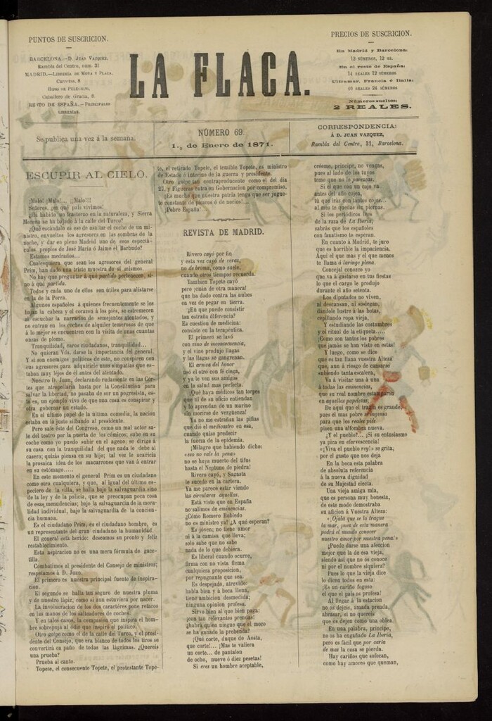 Miniatura de La Flaca del 1 de enero de 1871, nº 69