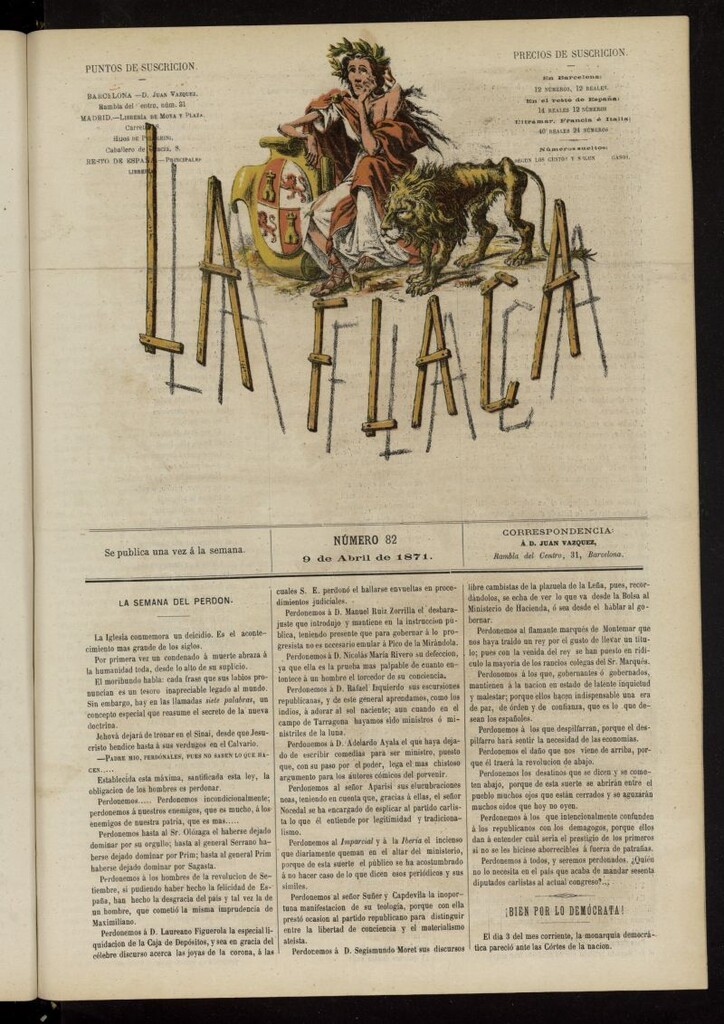 Miniatura de La Flaca del 9 de abril de 1871, nº 82