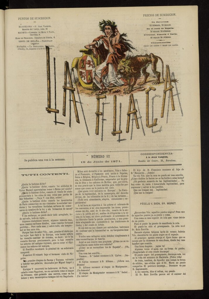 Miniatura de La Flaca del 18 de junio de 1871, nº 92
