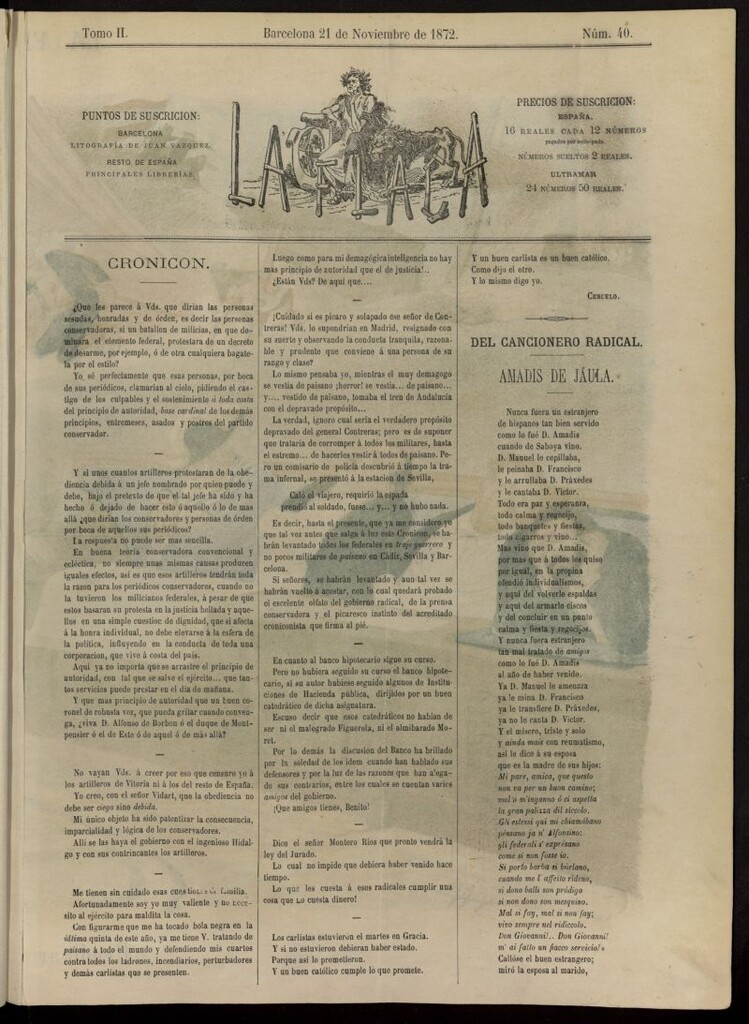 Miniatura de La Flaca del 21 de noviembre de 1872, nº 40