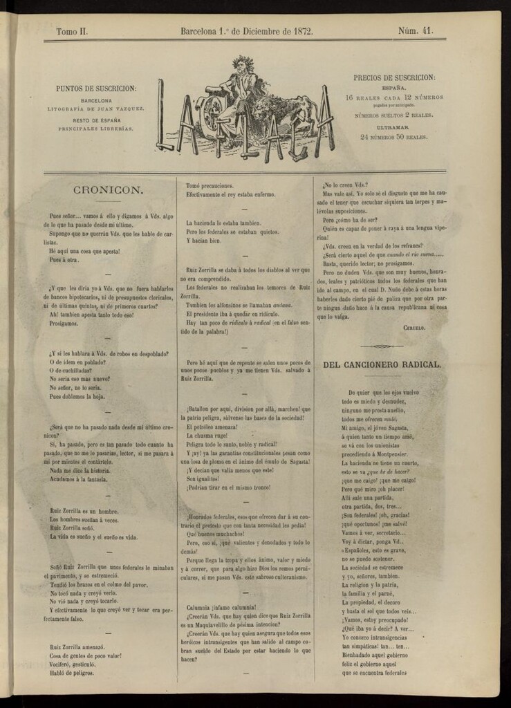 Miniatura de La Flaca del 1 de diciembre de 1872, nº 41