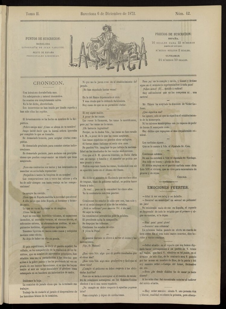 Miniatura de La Flaca del 6 de diciembre de 1872, nº 42