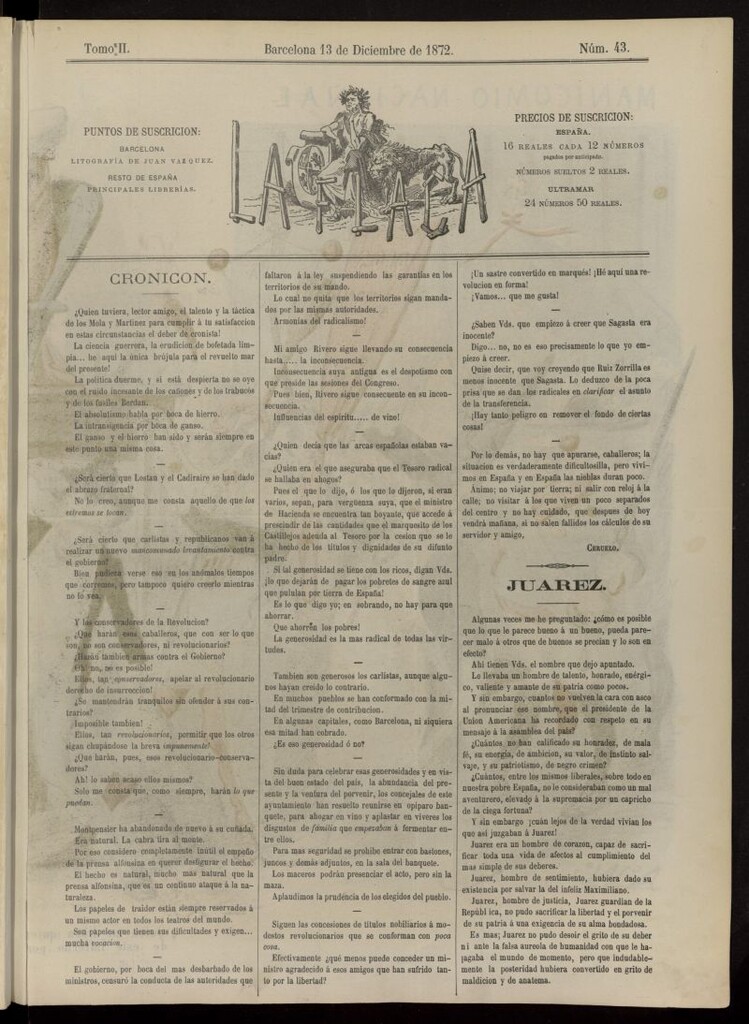 Miniatura de La Flaca del 13 de diciembre de 1872, nº 43