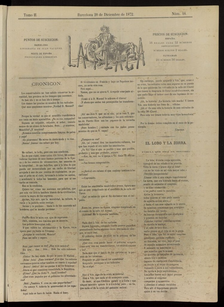 Miniatura de La Flaca del 20 de diciembre de 1872, nº 44