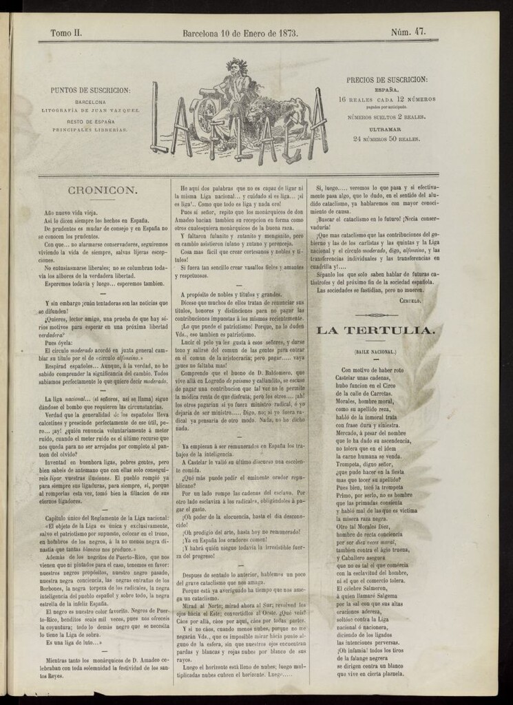 Miniatura de La Flaca del 10 de enero de 1873, nº 47