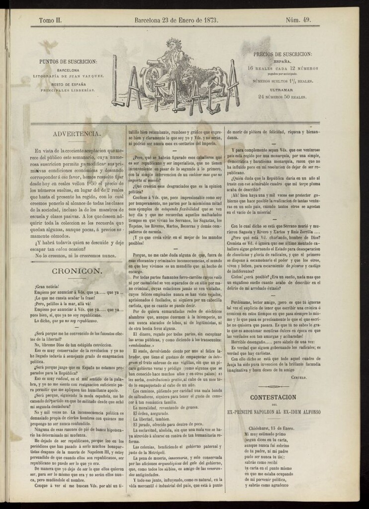 Miniatura de La Flaca del 23 de enero de 1873, nº 49
