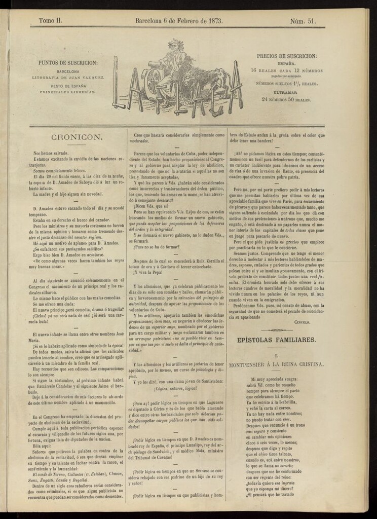 Miniatura de La Flaca del 6 de febrero de 1873, nº 51