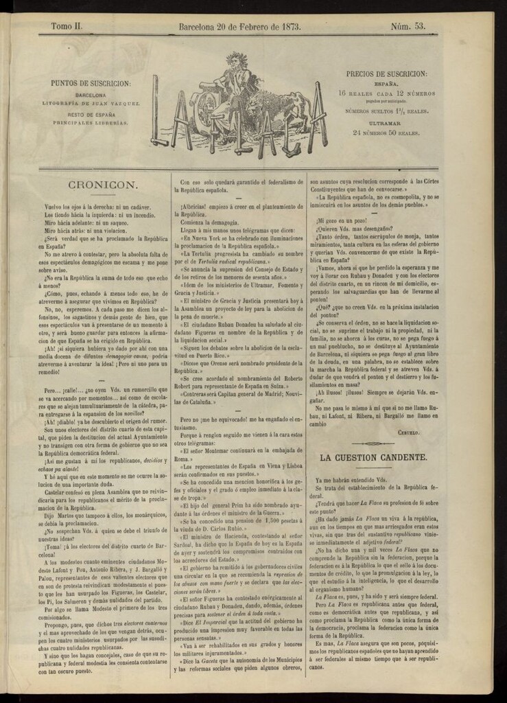 Miniatura de La Flaca del 20 de febrero de 1873, nº 53
