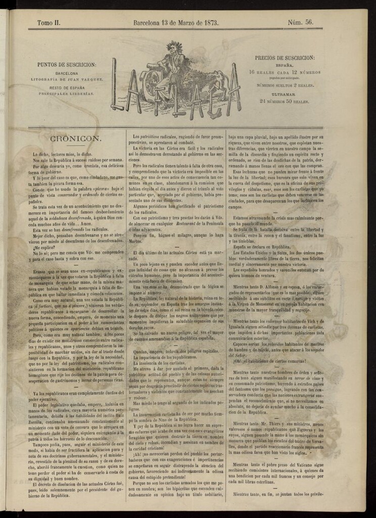 Miniatura de La Flaca del 13 de marzo de 1873, nº 56