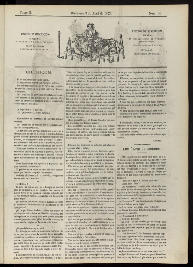 Miniatura de La Flaca del 3 de abril de 1873, nº 59