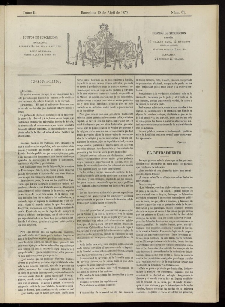Miniatura de La Flaca del 18 de abril de 1873, nº 61