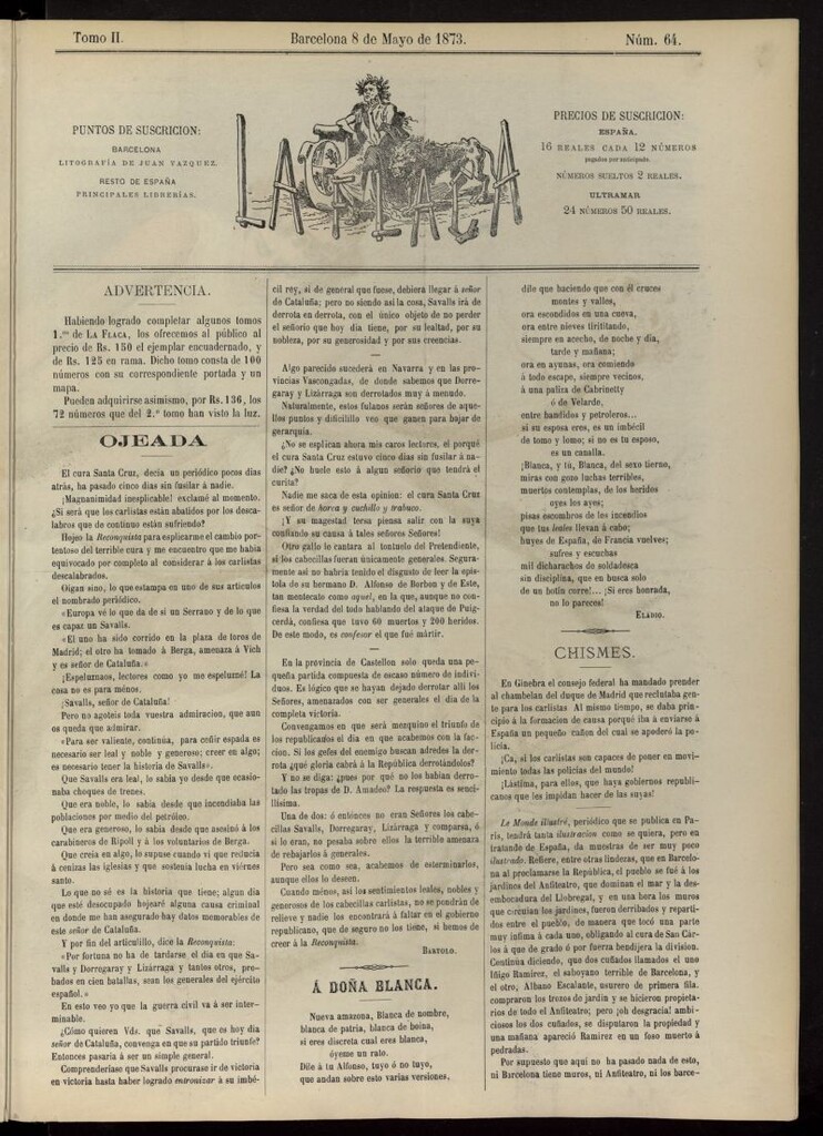 Miniatura de La Flaca del 8 de mayo de 1873, nº 64
