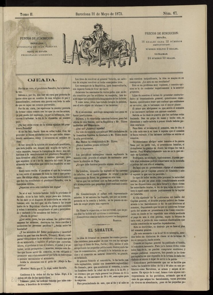 Miniatura de La Flaca del 31 de mayo de 1873, nº 67