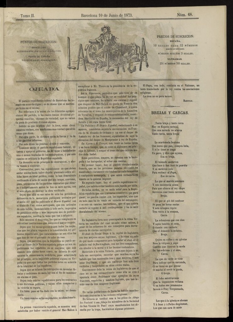 Miniatura de La Flaca del 10 de junio de 1873, nº 68