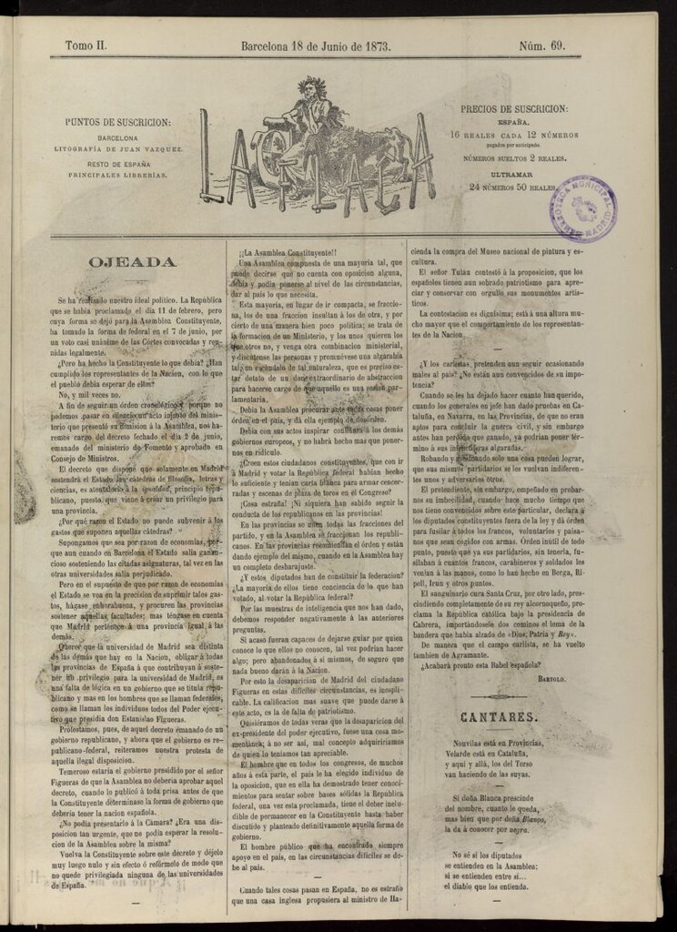 Miniatura de La Flaca del 18 de junio de 1873, nº 69