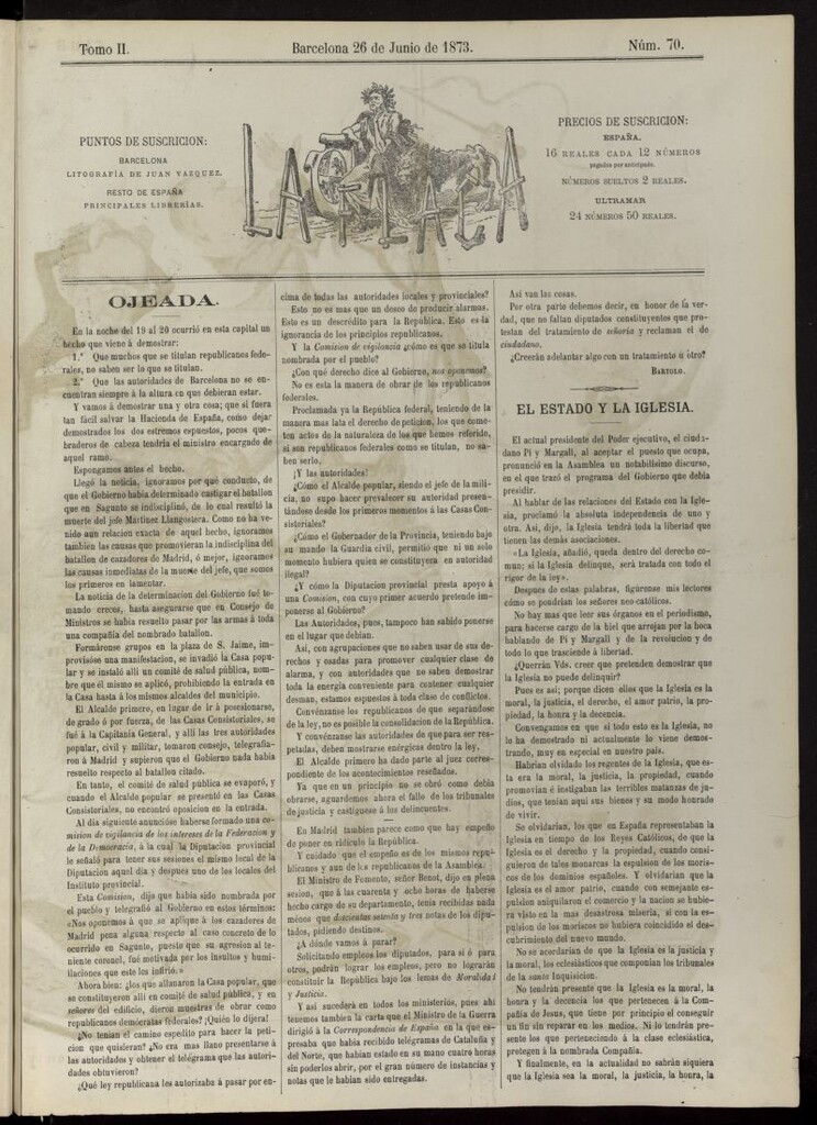 Miniatura de La Flaca del 26 de junio de 1873, nº 70