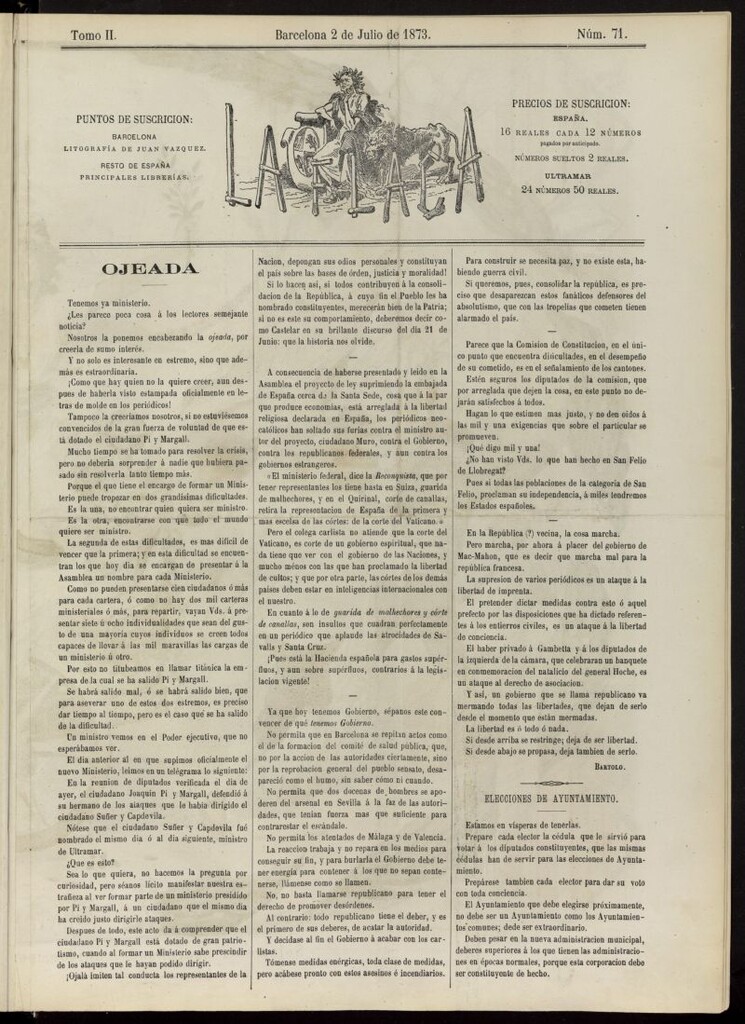 Miniatura de La Flaca del 2 de julio de 1873, nº 71