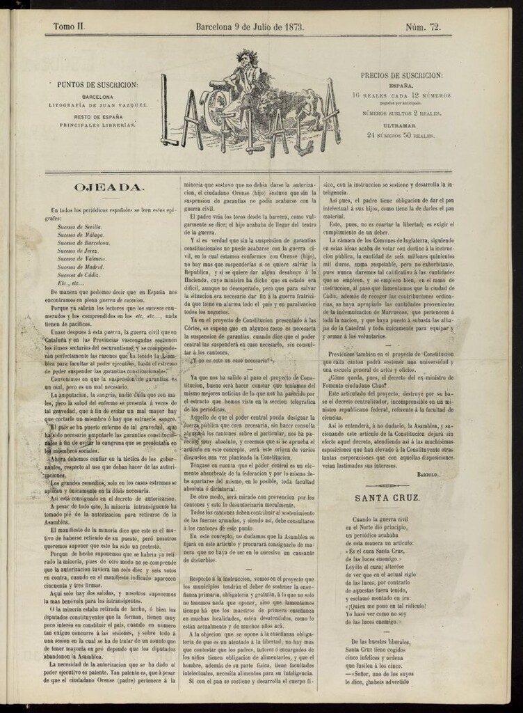 Miniatura de La Flaca del 9 de julio de 1873, nº 72