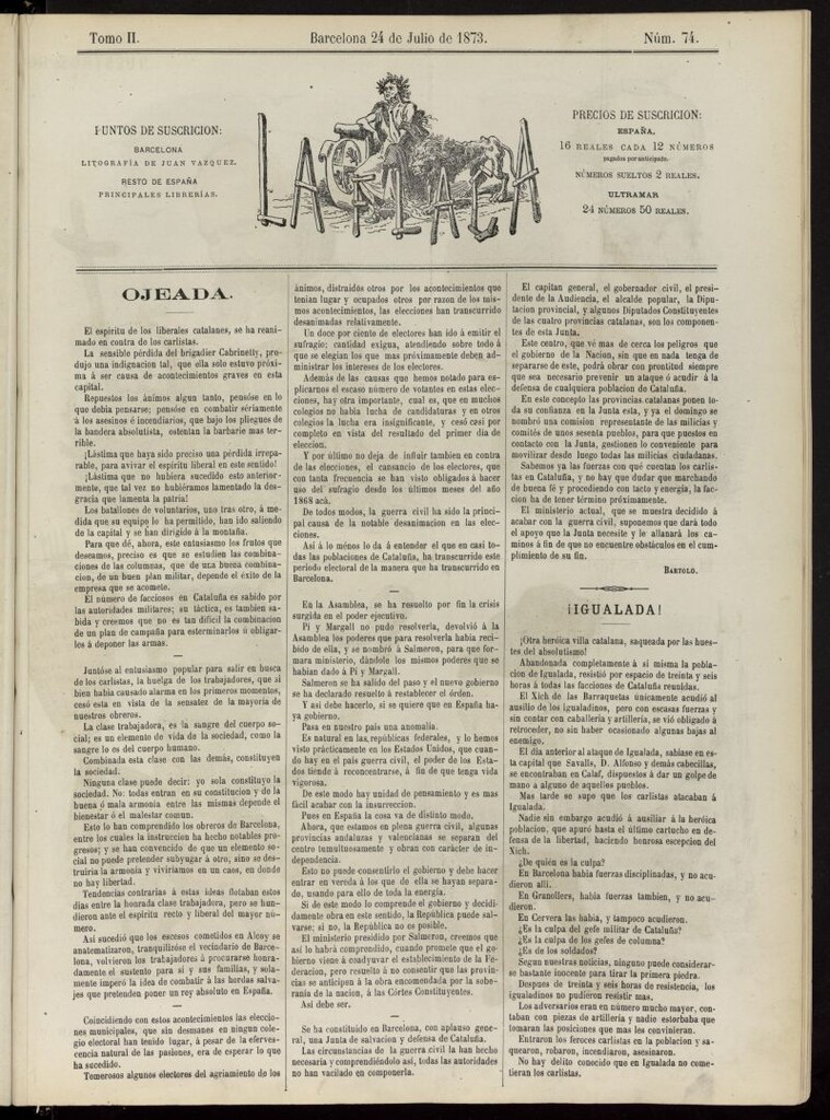 Miniatura de La Flaca del 24 de julio de 1873, nº 74