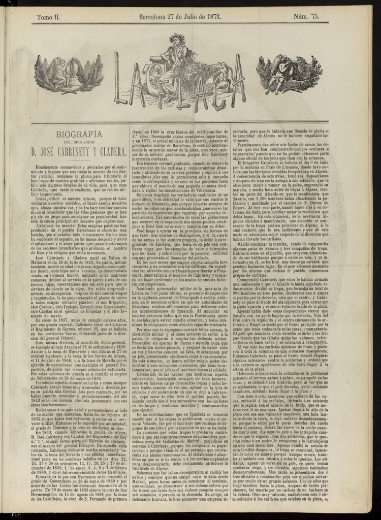 Miniatura de La Flaca del 27 de julio de 1873, nº 75