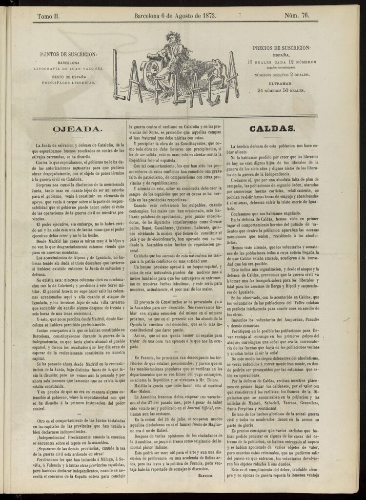Miniatura de La Flaca del 6 de agosto de 1873, nº 76