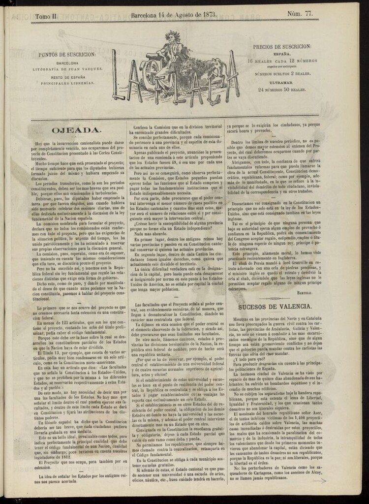 Miniatura de La Flaca del 14 de agosto de 1873, nº 77