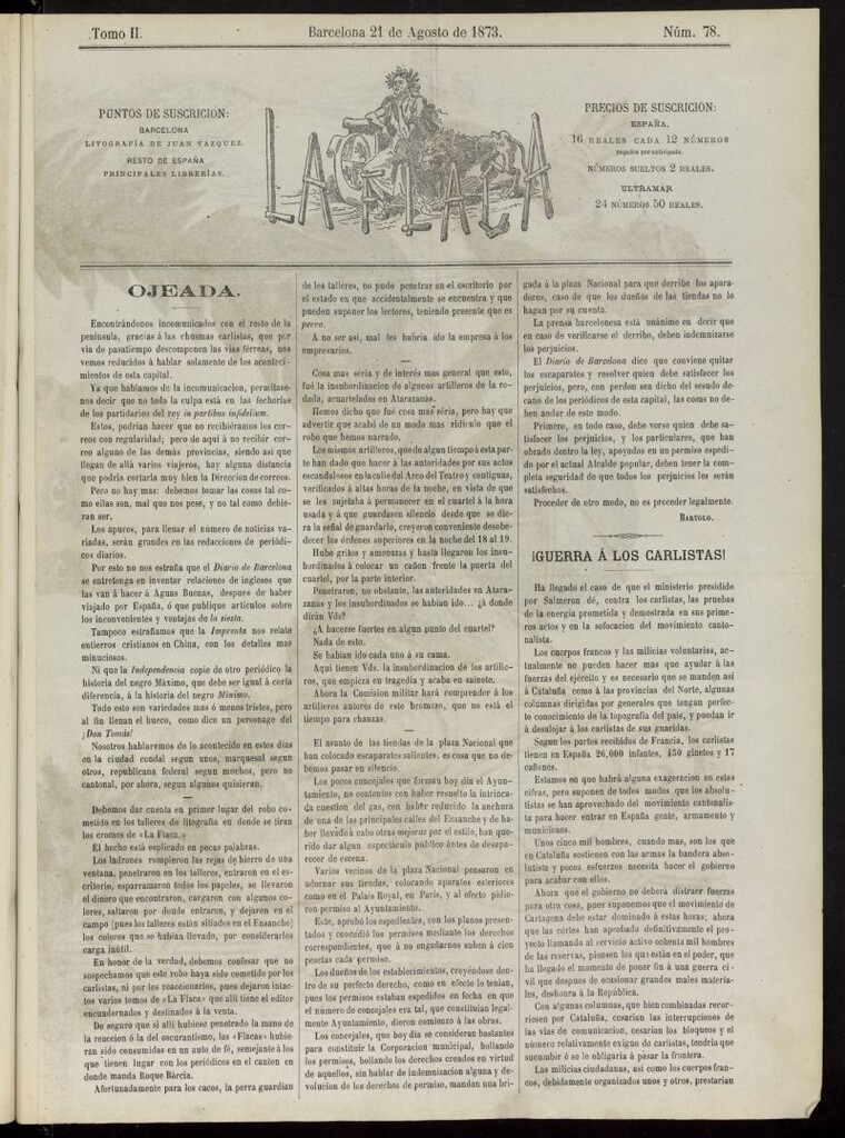 Miniatura de La Flaca del 21 de agosto de 1873, nº 78