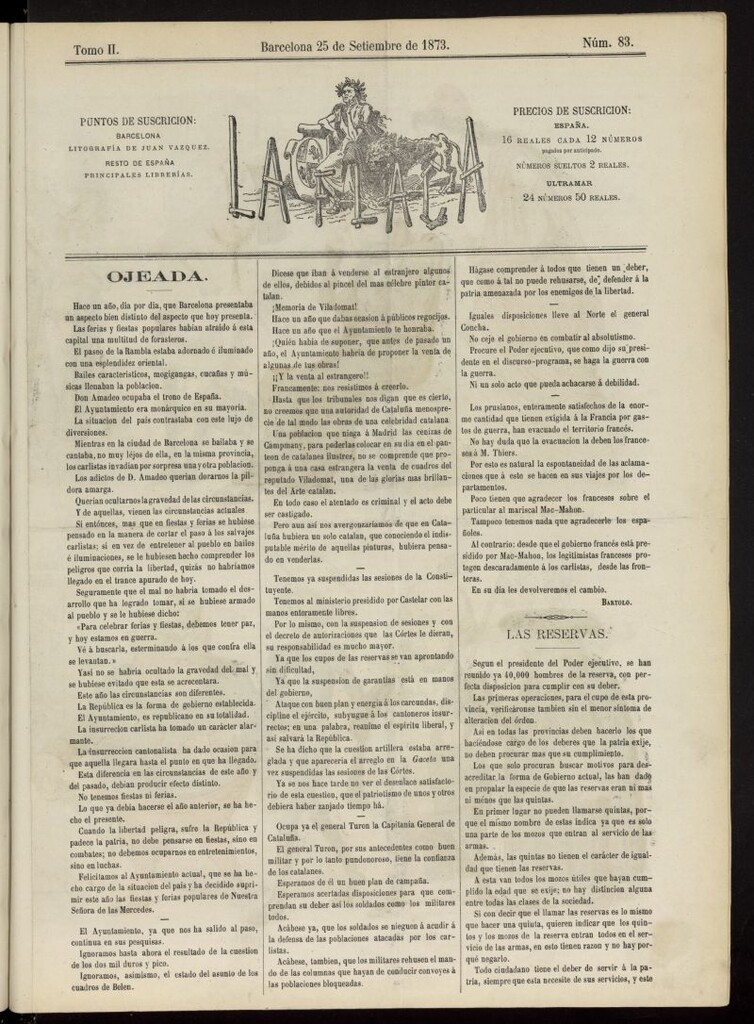 Miniatura de La Flaca del 25 de septiembre de 1873, nº 83