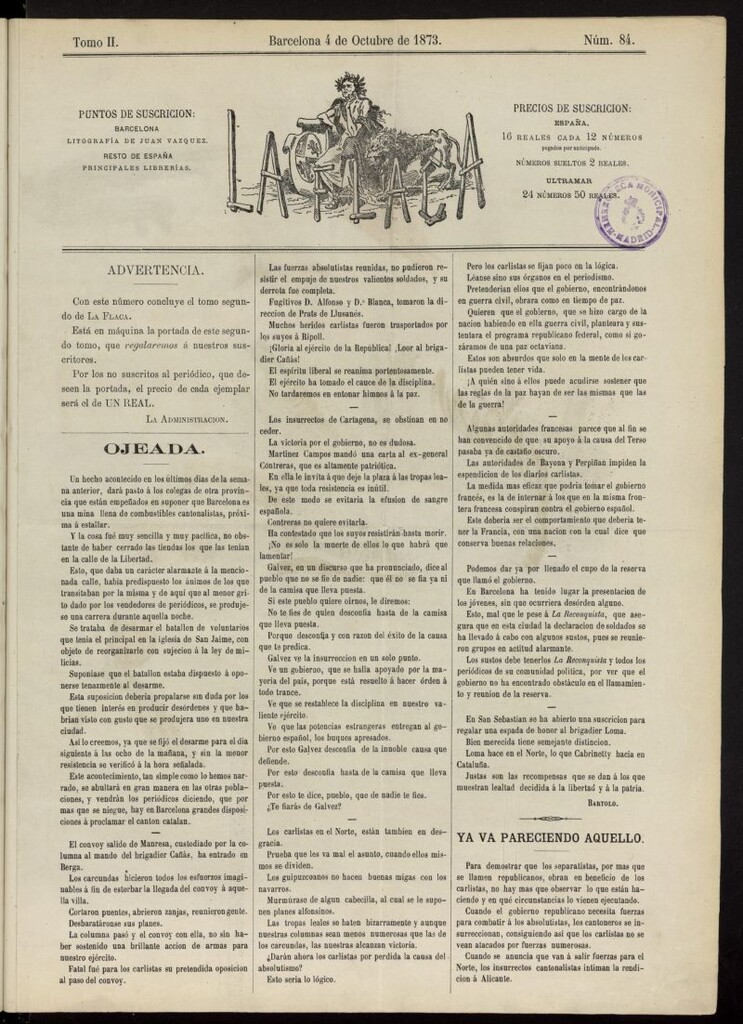 Miniatura de La Flaca del 4 de octubre de 1873, nº 84