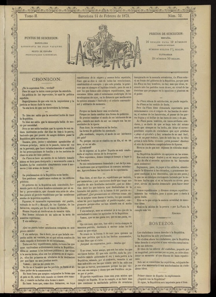 Miniatura de La Flaca del 14 de febrero de 1873, nº 52