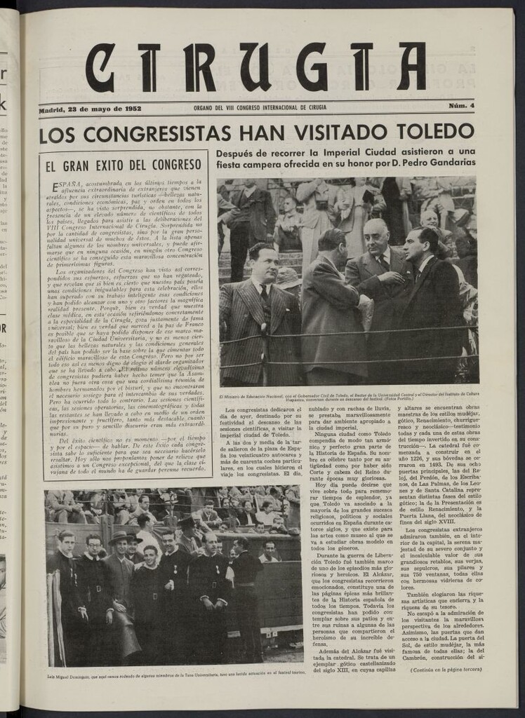 Miniatura de Cirugía: Organo del VIII Congreso Internacional de Cirugía del 23 de mayo de 1952